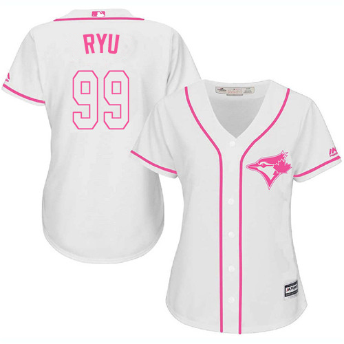 Blue Jays #99 Hyun-Jin Ryu White/Pink Fashion Women's Stitched MLB Jersey